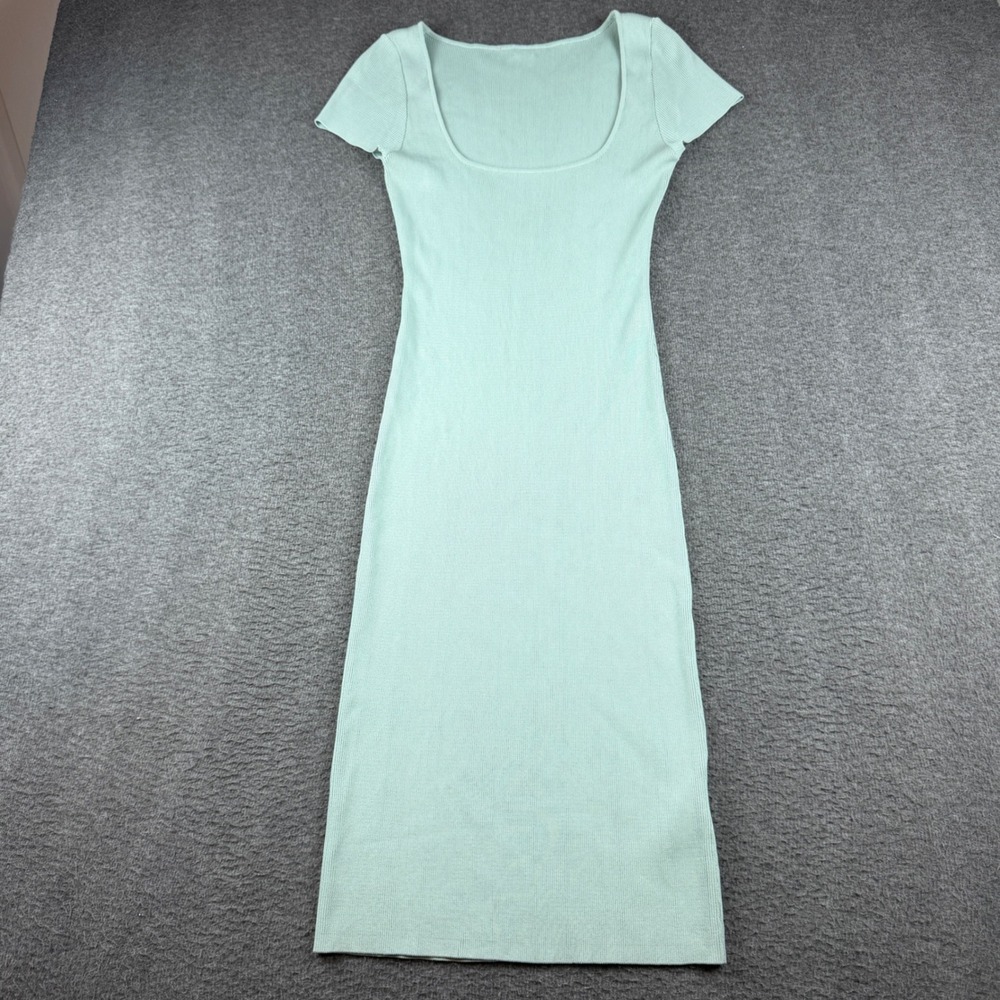 Guess Bodycon Midi Dress Women's XL Mint Green Scoop Neck Ribbed Short Sleeve